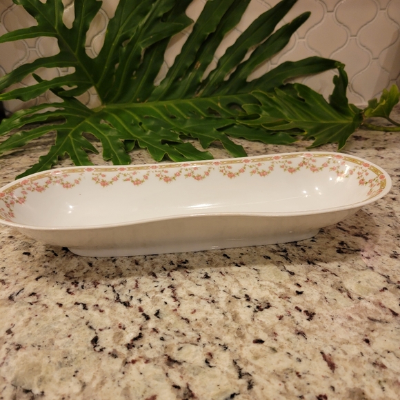 ANTIQUE Victoria Austria Celery Bowl Pink Rose Garland Pattern - Picture 3 of 12